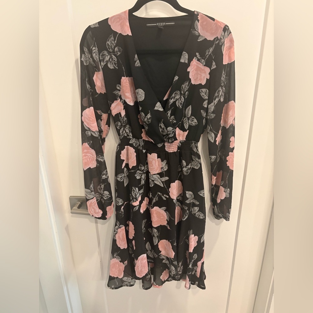 GUESS FLORAL PINK AND BLACK DRESS - Picture 2 of 7
